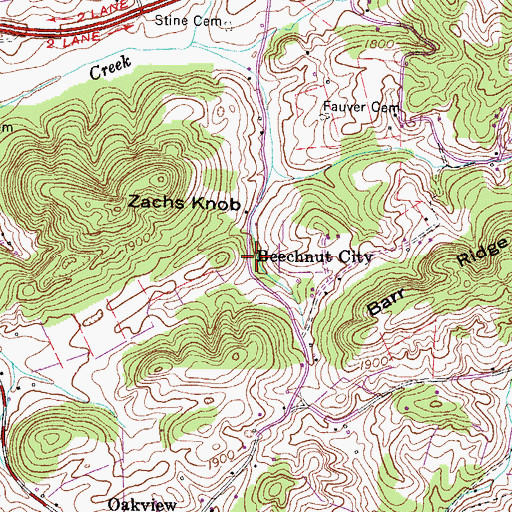 Topographic Map of Beechnut City, TN