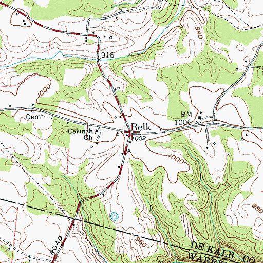 Topographic Map of Belk, TN