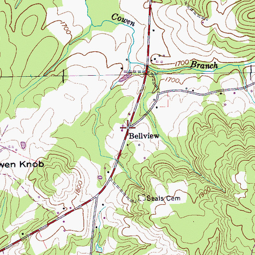 Topographic Map of Bellview, TN
