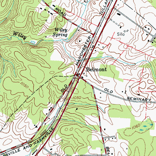 Topographic Map of Belmont, TN