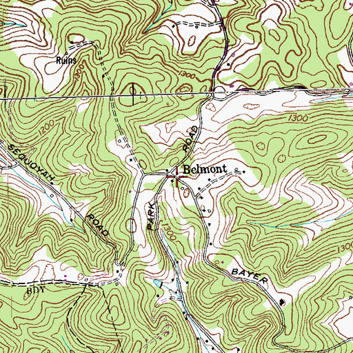 Topographic Map of Belmont, TN