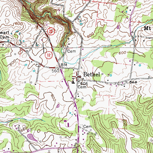 Topographic Map of Bethel, TN