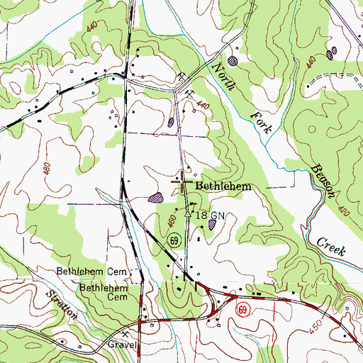 Topographic Map of Bethlehem, TN