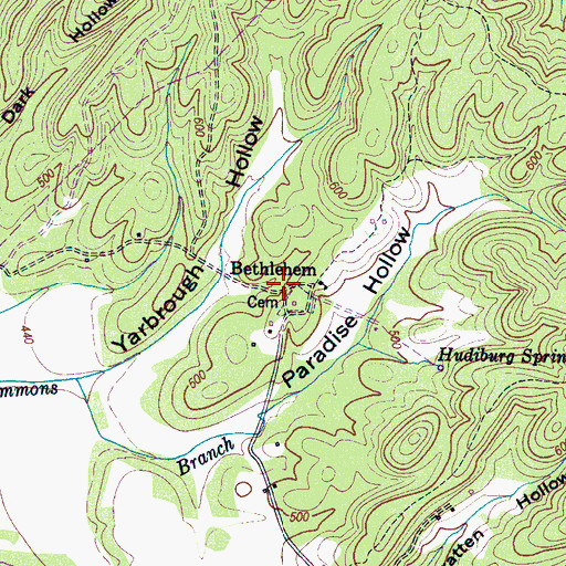 Topographic Map of Bethlehem, TN