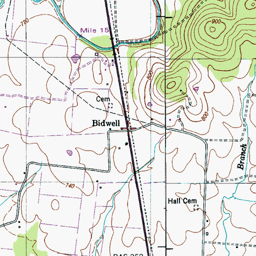 Topographic Map of Bidwell, TN
