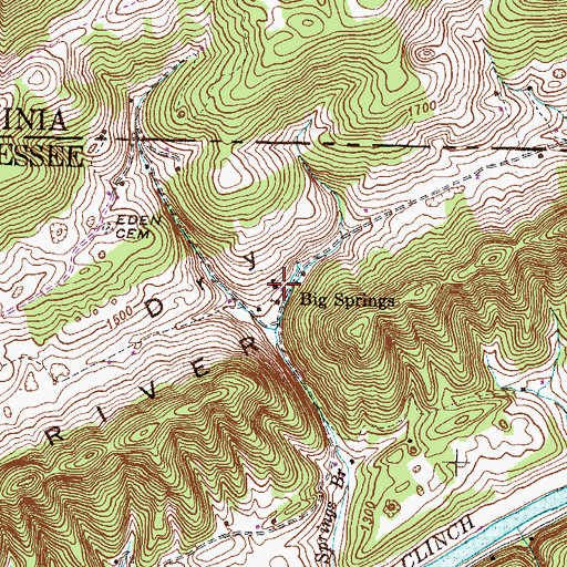 Topographic Map of Big Springs, TN
