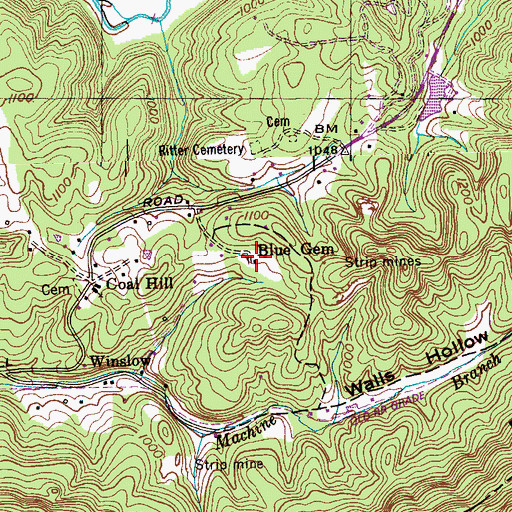 Topographic Map of Blue Gem, TN