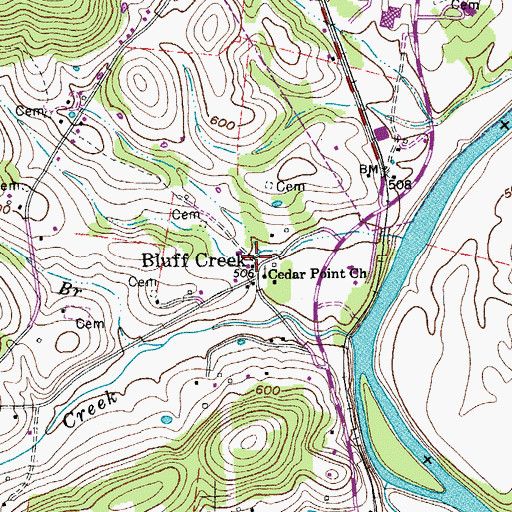 Topographic Map of Bluff Creek, TN