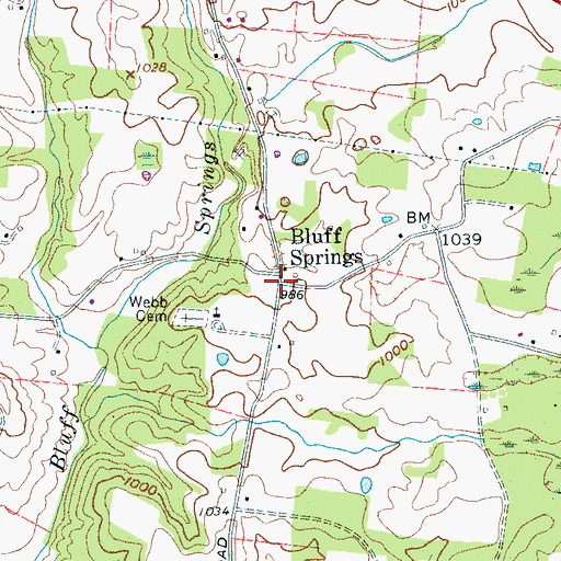Topographic Map of Bluff Springs, TN
