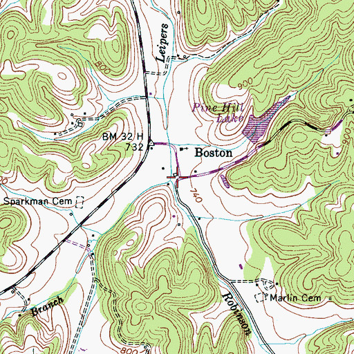 Topographic Map of Boston, TN