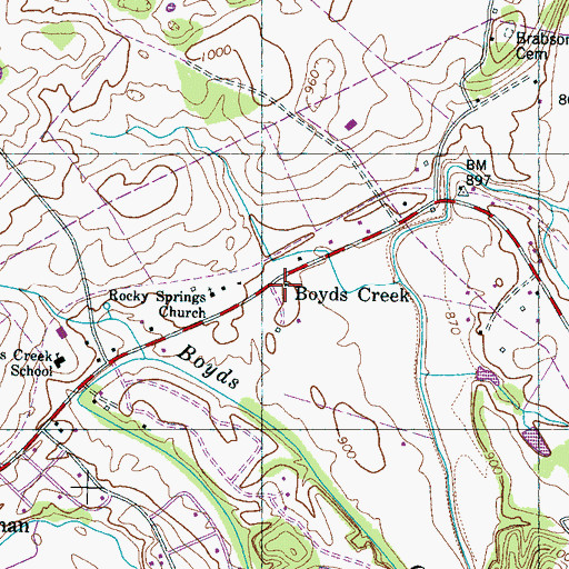 Topographic Map of Boyds Creek, TN