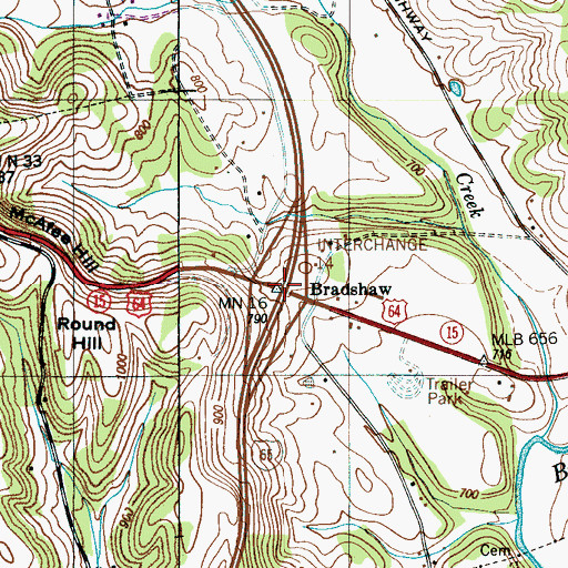 Topographic Map of Bradshaw, TN