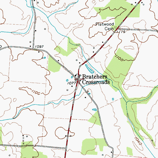 Topographic Map of Bratchers Crossroads, TN