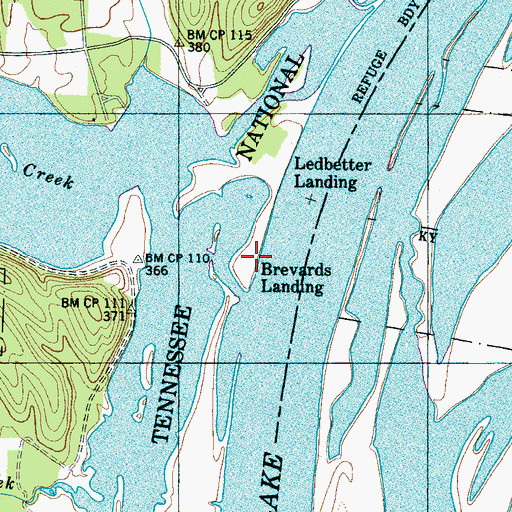 Topographic Map of Brevards Landing, TN