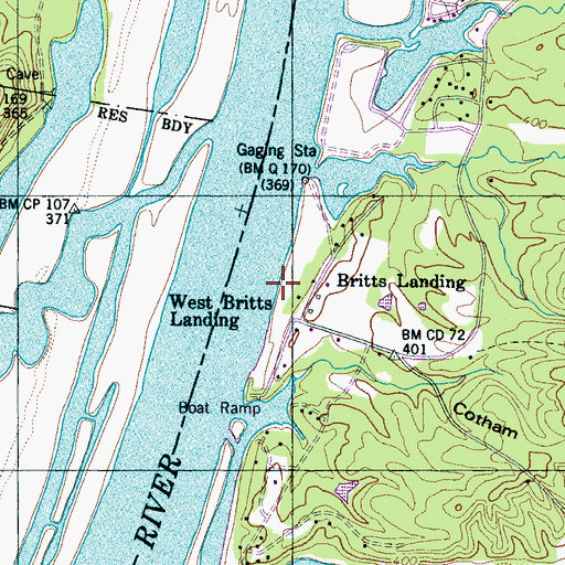 Topographic Map of Britts Landing, TN