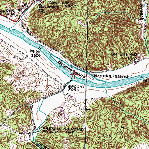 Topographic Map of Brooks Ford, TN