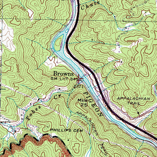 Topographic Map of Browns, TN