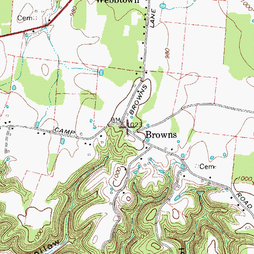 Topographic Map of Browns, TN