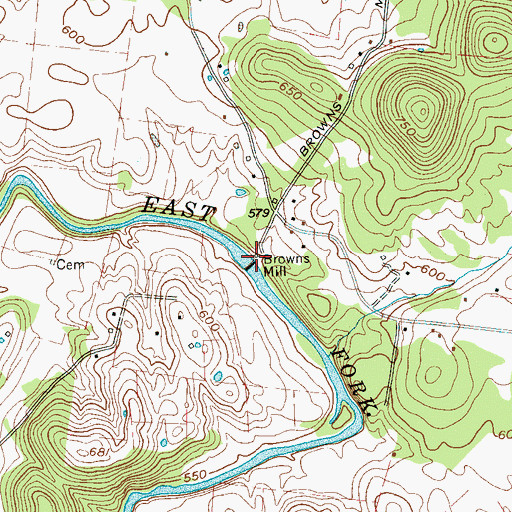 Topographic Map of Browns Mill, TN