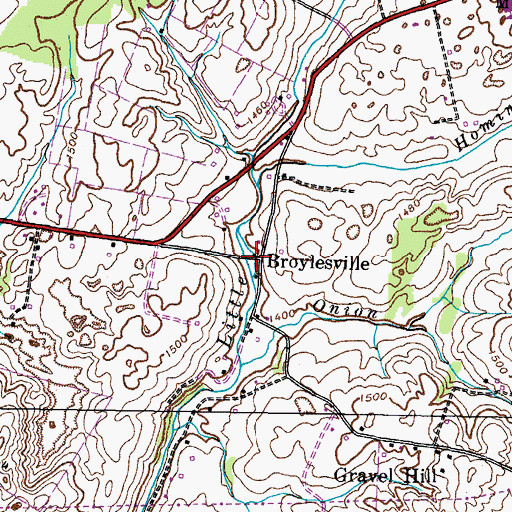 Topographic Map of Broylesville, TN