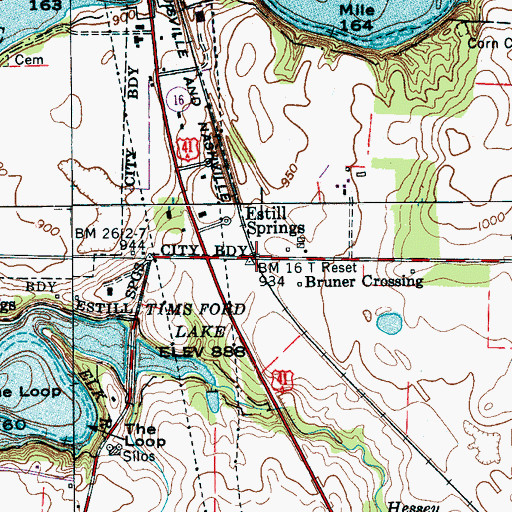 Topographic Map of Bruner Crossing, TN