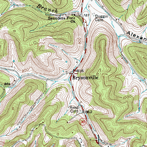 Topographic Map of Brysonville, TN