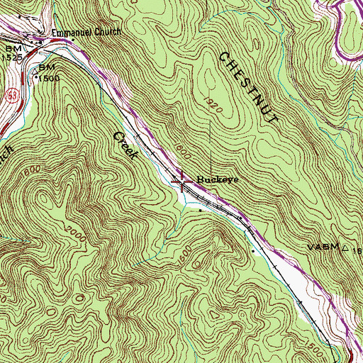 Topographic Map of Buckeye, TN