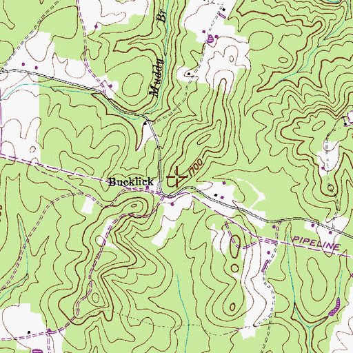 Topographic Map of Bucklick, TN