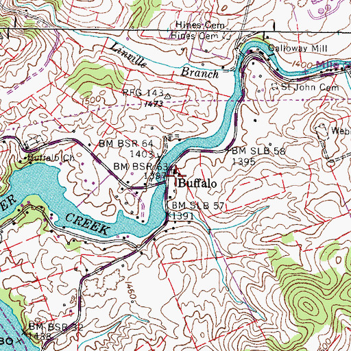 Topographic Map of Buffalo, TN