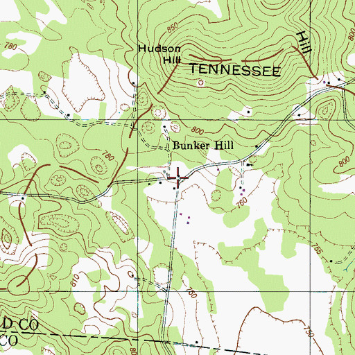 Topographic Map of Bunker Hill, TN