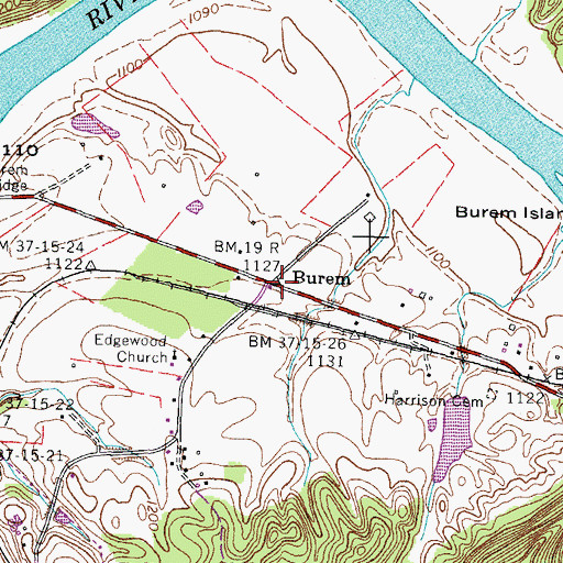 Topographic Map of Burem, TN