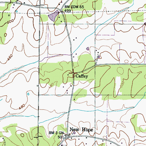 Topographic Map of Caffey, TN