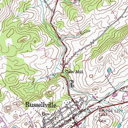 Topographic Map of Cain Mill, TN