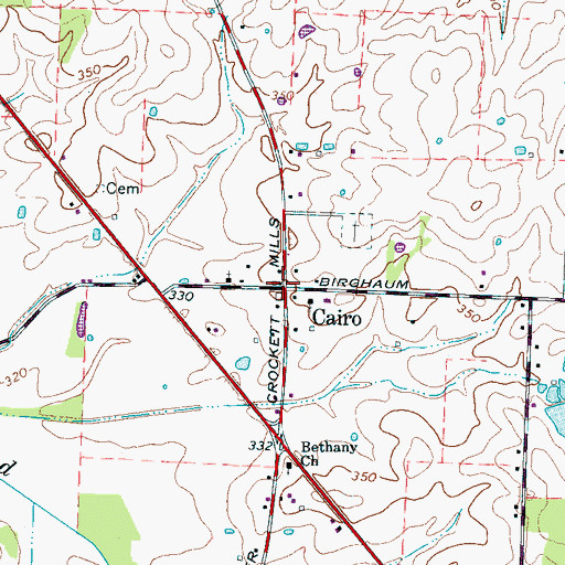 Topographic Map of Cairo, TN