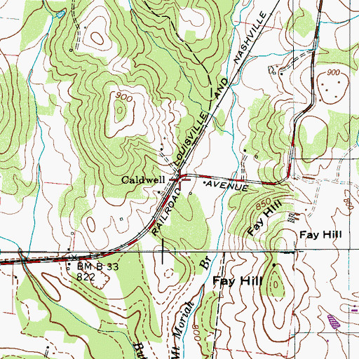 Topographic Map of Caldwell, TN