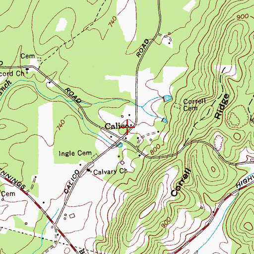 Topographic Map of Calico, TN