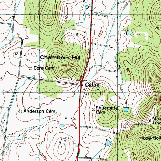 Topographic Map of Callie, TN
