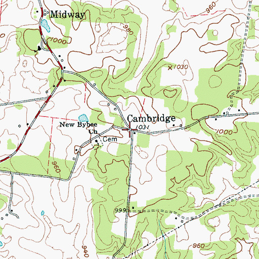 Topographic Map of Cambridge, TN