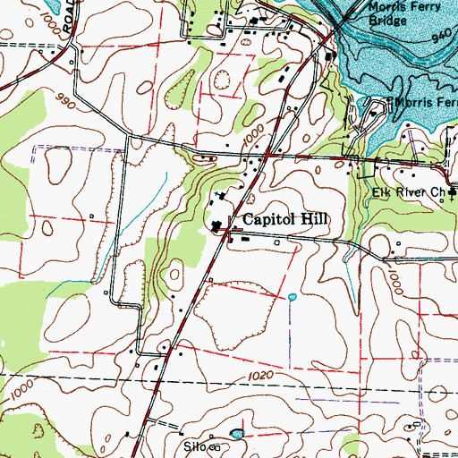 Topographic Map of Capitol Hill, TN