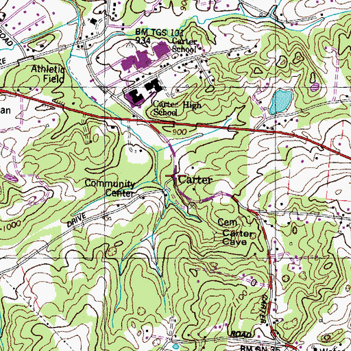 Topographic Map of Carter, TN