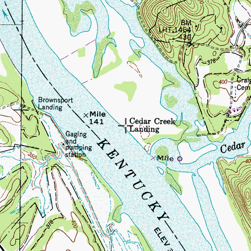 Topographic Map of Cedar Creek Landing, TN