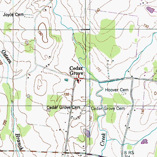 Topographic Map of Cedar Grove, TN