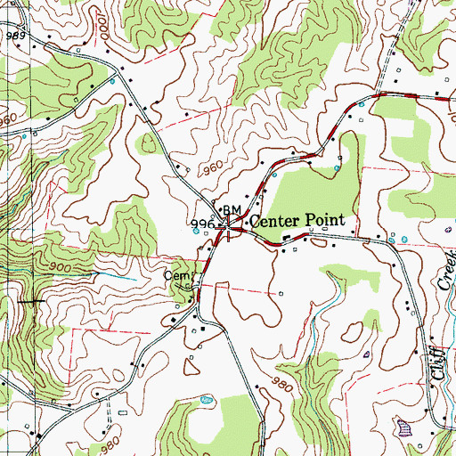 Topographic Map of Center Point, TN