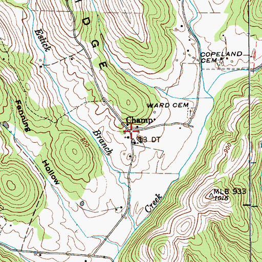 Topographic Map of Champ, TN