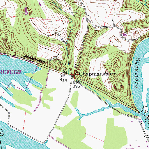 Topographic Map of Chapmansboro, TN