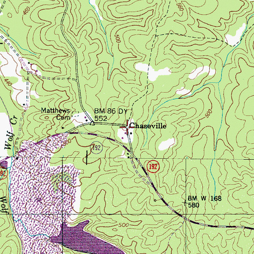 Topographic Map of Chaseville, TN