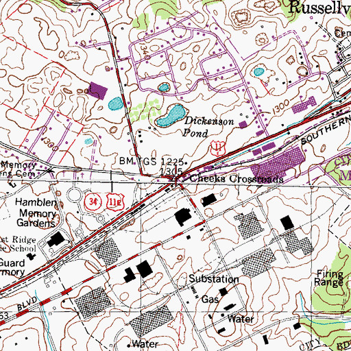 Topographic Map of Cheeks Crossroads, TN