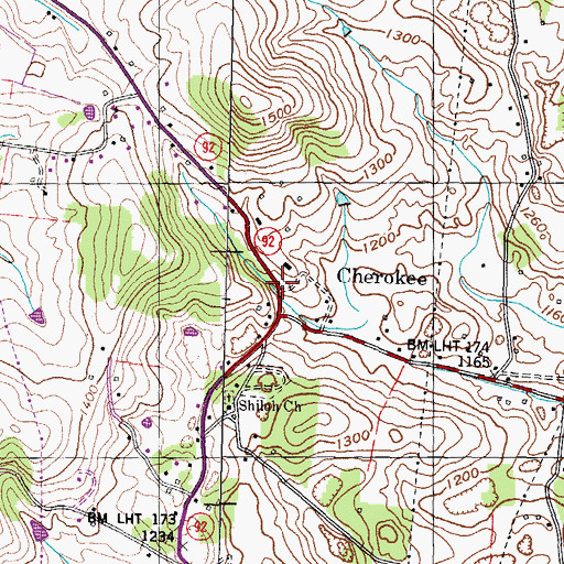 Topographic Map of Cherokee, TN