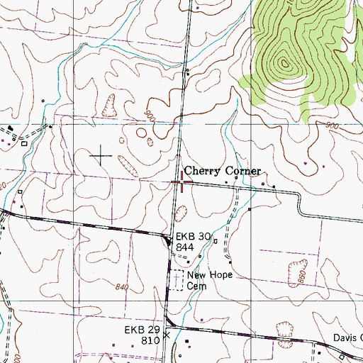 Topographic Map of Cherry Corner, TN