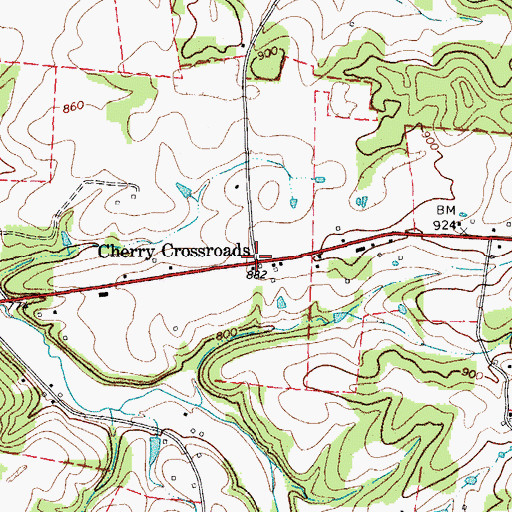 Topographic Map of Cherry Crossroads, TN
